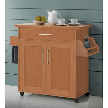 Hodedah HIK78 BEECH Kitchen Island With Spice Rack & Towel Rack - Beech